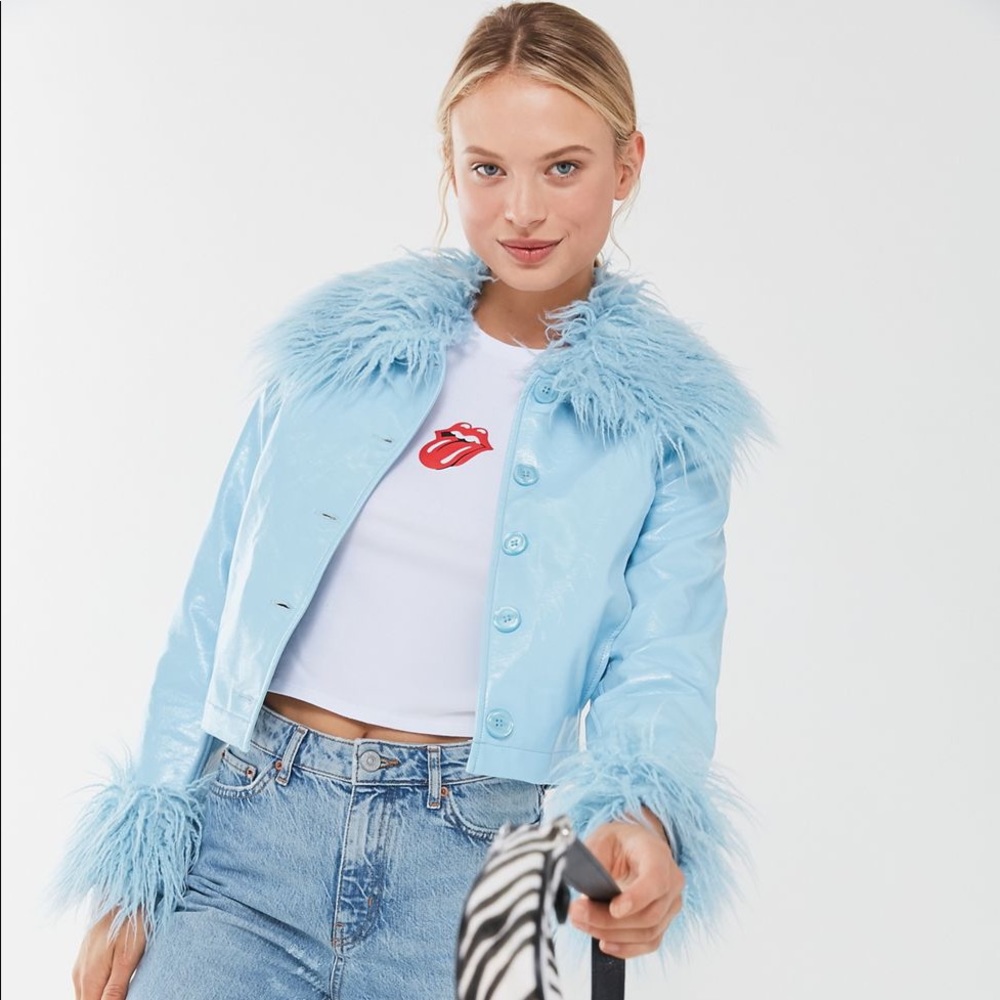 ISO!!! UO Mia Faux Leather Feather Trim Jacket